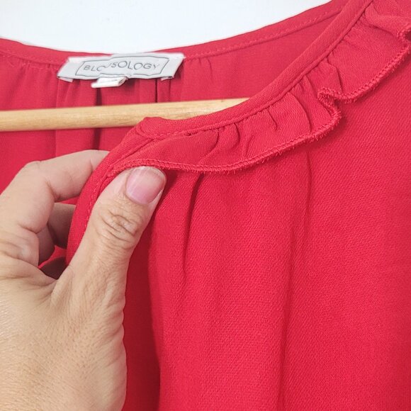 BLOUSOLOGY Women's Red Long-Sleeve VNeck Ruffled Collar Tied Cuffs Blouse Size L - Picture 7 of 12